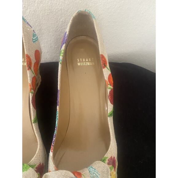 Stuart Weitzman shoes peep toe canvas floral espadrilles size 11 M - Picture 2 of 7